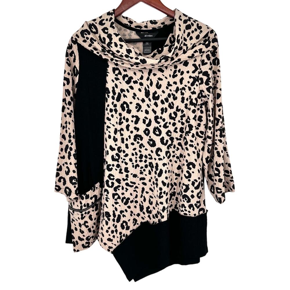 Ali Miles Sz Medium Leopard Wearable Art Abstract Blouse Shirt Top Unique Artsy